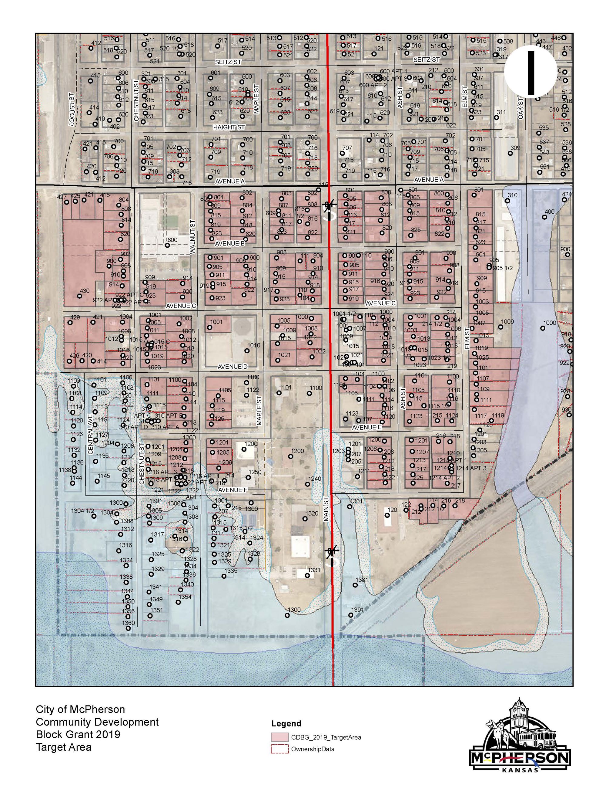 Map identifying the southwest portion of McPherson, Kansas