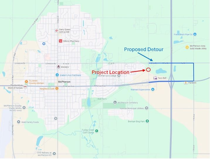 Proposed detour for Centennial Drive Railroad Crossing