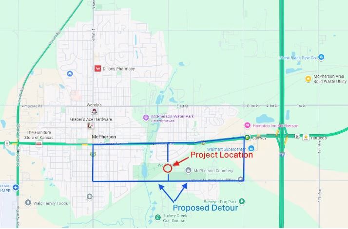 Proposed detour for Maxwell Street Railroad Crossing